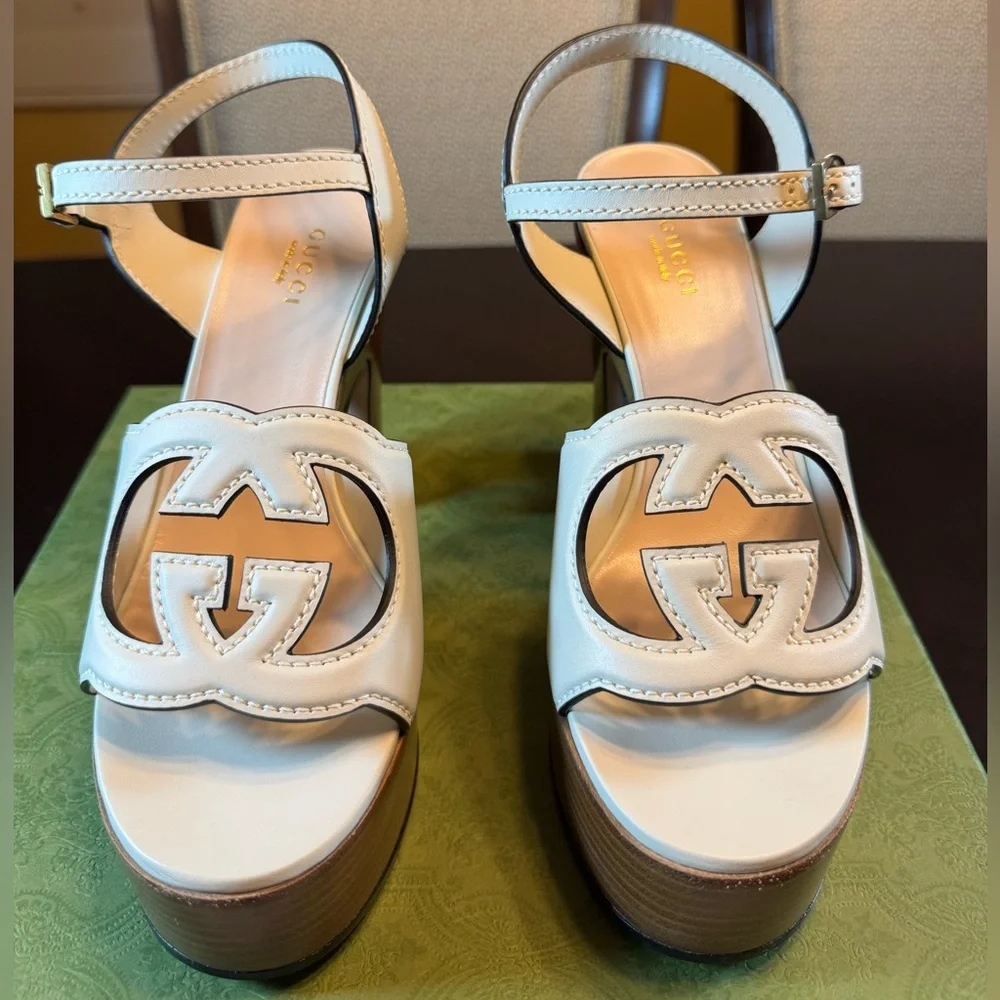 New Authentic Gucci GG Logo High Heel Platform Shoes Size 37 / US 7 - Picture 3 of 15